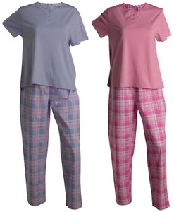 Pijama ligero de manga corta para damas Slenderella camiseta superior e parte inferior de tartán - Imagen 1 de 25