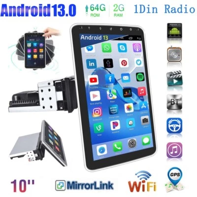 1DIN Rotatable 10.1'' Screen Tablet Car Stereo Radio GPS Carplay Fit Jeep Dodge - Image 1 of 4