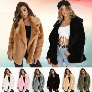 Mujeres Lujo Imitación Piel Cárdigan Invierno Cálido Solapa Felpa Polar Abrigo Chaqueta Sólido - Imagen 1 de 19