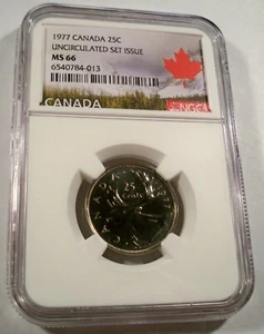 1977 CANADA 25c NGC MS 66 QUARTER NO TONE - Picture 1 of 3