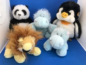 Lot of 5 WEBKINZ & LIL'KINZ  NO CODE  Zoo Animals 2 HIPPO, PANDA, PENGUIN LION  - Picture 1 of 12