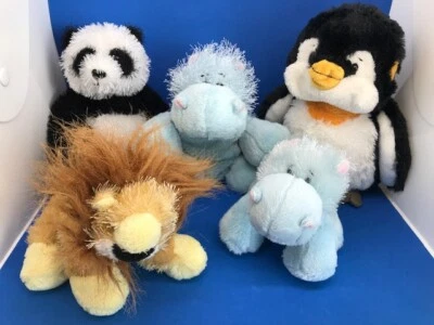 Lot of 5 WEBKINZ & LIL'KINZ  NO CODE  Zoo Animals 2 HIPPO, PANDA, PENGUIN LION  - Image 1 of 4