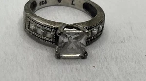 Vintage Princess Cut 925 Sterling Silver CZ Engagement Ring  Sz 7 - Picture 1 of 5