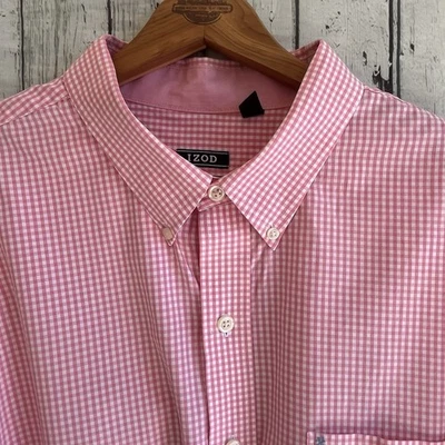 Camisa social masculina xadrez rosa Gingham Izod tamanho 3XL escritório manga longa preppy - Imagem 1 de 4