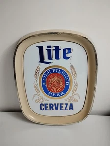 RARE VINTAGE MILLER LITE CERVEZA PLASTIC SIGN 1978 BAR MAN CAVE - Picture 1 of 10