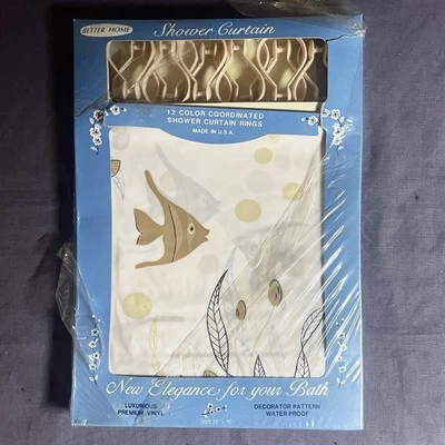 Vintage Gold Fish Shower Curtain W/ Matching Hangers  Size 72 - Image 1 of 3