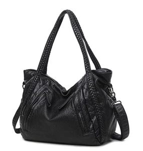 Big Capacity Slouchy Soft Leather Women Black Handbag Shoulder Hobo Bag Lady ... - Picture 1 of 6