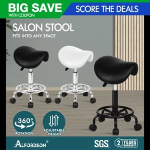 ALFORDSON Salon Stool Saddle Swivel Barber Hair Dress Leather Chair Sierra - Picture 1 of 30