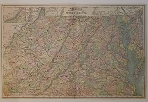 Antique 1898 Map Of Virginia & West Virginia - Picture 1 of 6