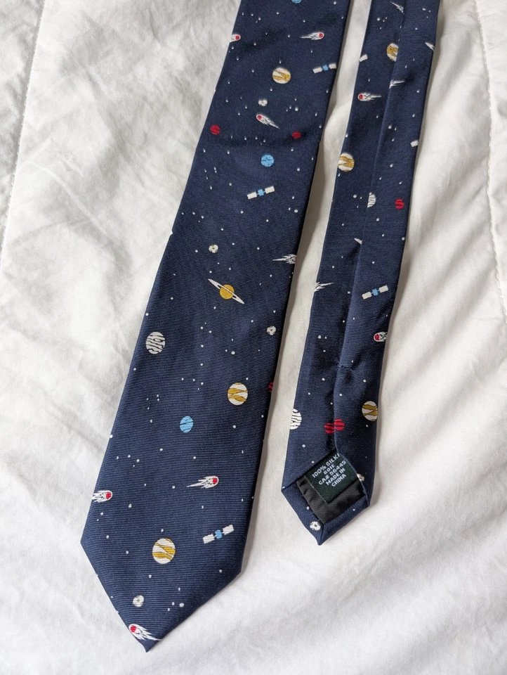 Corbata de seda para hombre J Crew azul sistema solar planetas espacio exterior 59L 2,5W Foto 1 de 4