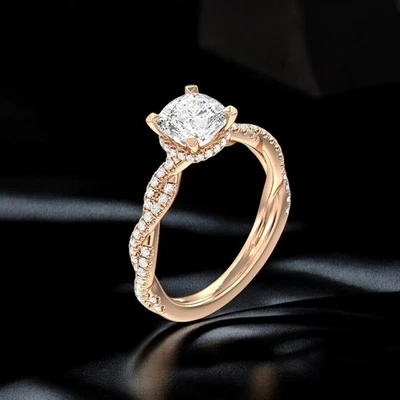 Engagement Diamond Ring 18k Rose Gold Lab Grown Cushion Cut 2.5 Ct IGI Certified - Image 1 of 4