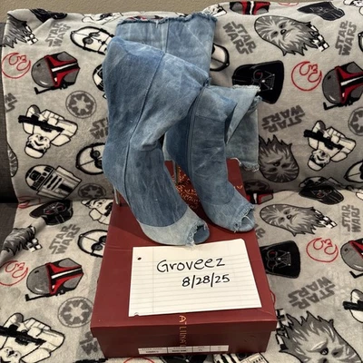 Liliana Barbara-13 - Thigh High Denim Open Toe Stiletto Heel Boot - 7.5  - Image 1 of 4