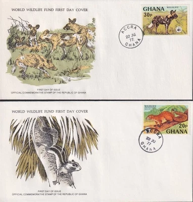 F-EX60811 GHANA WWF 1977 FDC SPECIAL PRINTING WILDLIFE HYENE SQUIRREL MANATEE - Image 1 of 2