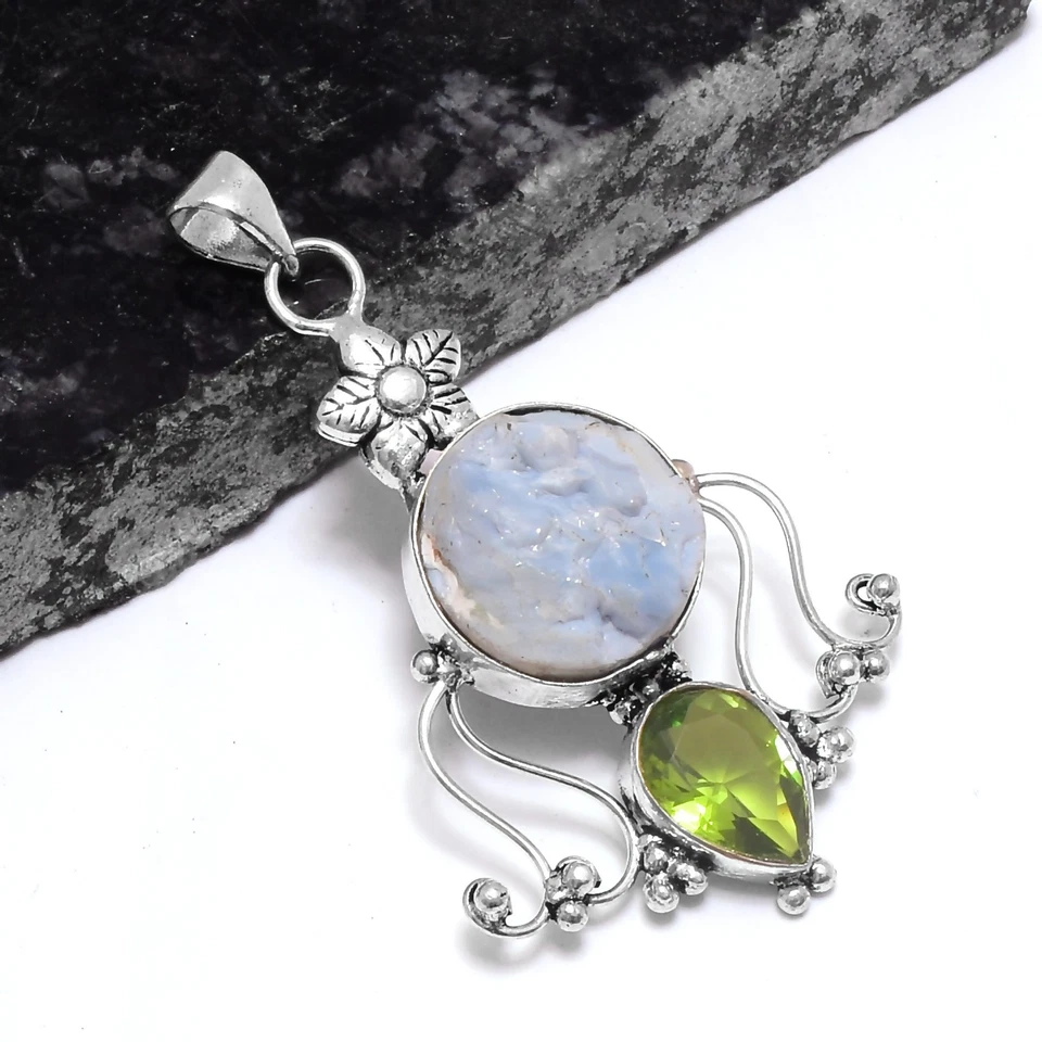 Raw Amazonite Peridot Ethnic Handmade  Gift Pendant Jewelry 2.4" P-522 Foto 1 de 1