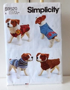 Simplicity S9520 Dog Coats - Size A (XS - XL) - Uncut New - Picture 1 of 3