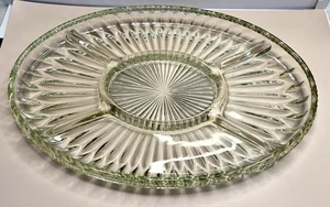 Große schwere Klarglas oval geteilt Relish/Servierschale Starburst Muster 13" - Bild 1 von 6