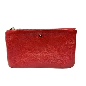 Auth Anya Hindmarch - Red Black Leather Pouch - Picture 1 of 5