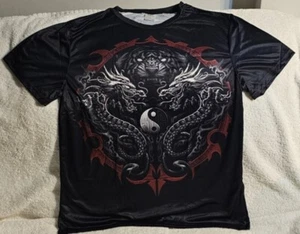 DRAGON TIGER CAT YIN YANG FANTASY MYTHICAL TRIBAL DRAGONS T-SHIRT - Picture 1 of 4
