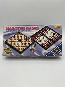 Vintage LEON 3 in 1 CHESS CHECKERS BACKGAMMON Magnetic Games Item No.9831 - Picture 1 of 20