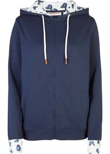 Neu Sweatjacke Gr. 40/42 Dunkelblau Wollweiß Damenjacke Kapuzen Sweat-Jacke - Bild 1 von 1