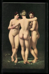 Postal Artista Las Tres Gracias Mujer Desnuda Desnudo - Imagen 1 de 2