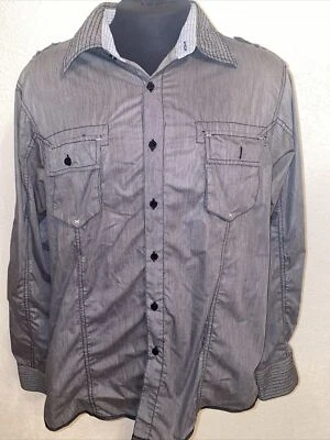 Sovereign Code Shirt XL Gray Woven Pleasure Indigo Chambry Casual Modern - Image 1 of 4