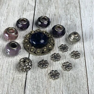 GORGEOUS Purple Glass Cabochon Ornate Floral Metalwork Faceted Beads Rhinestone - Picture 1 of 8
