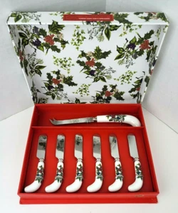 Cuchillo de queso Portmeirion acebo e hiedra 6 esparcidores asas decorativas de cerámica - Imagen 1 de 11