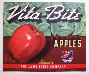 Original Segunda Guerra Mundial Vita-Bite The Lamb Fruit Company etiqueta de caja de manzana águila buque de guerra - Imagen 1 de 2