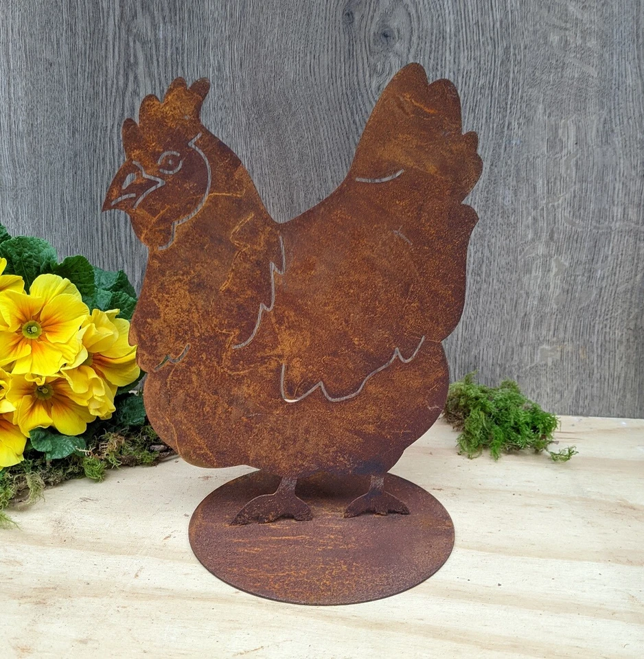 Huhn 25 cm aus Metall in Edelrost Hahn Garten Tier Deko Rost Bauernhof Hühner - Bild 1 von 1