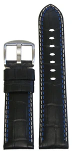 Banda de reloj de cuero negro Panatime de 20 mm con estampado Gator, puntada blanca y azul 20/18 - Imagen 1 de 1