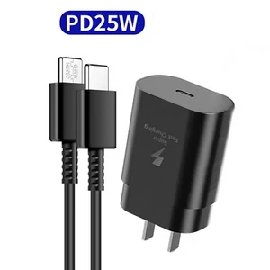 25W Type USB-C Super Fast Wall Charger +3ft Cable For Samsung Galaxy S20 S21 S22 - Photo 1 sur 11