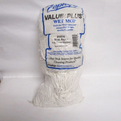 Zephyr® Rayon Wet Mop Head 16 oz #10516 4-Ply Rayon 1-1/4x5" Headband - Image 1 of 2