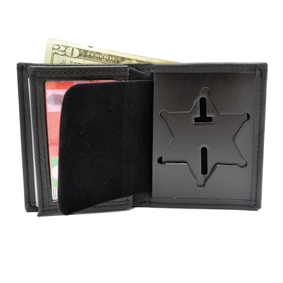Perfect Fit Police Badge Wallet Blackinton 6 PT Star Sheriff - Black Brown RFID - Image 1 of 4