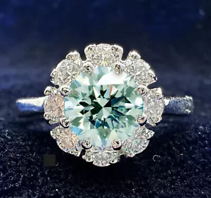 2.03 Ct Vvs1 Ice Blue Round Moissanite Diamond Engagement Ring 925 Silver Size 7 - Picture 1 of 5