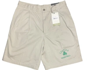 Cutter and Buck Boston Celtics Pleated Black shorts men’s size 32 Khaki NWT - Picture 1 of 6