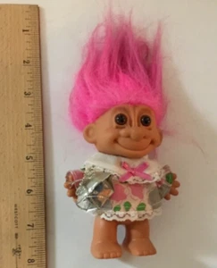 Vintage RussTroll Doll with Dress Pink Hair - Picture 1 of 3