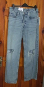 H&M' BNWT BLUE BAGGY WIDE LEG LOOSE FIT LOW WAIST DENIM JEANS SIZE UK 10/EUR 38 - Picture 1 of 4