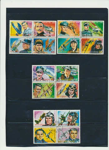 Heroes of Aviation Equitorial Guinea cplySet of 16 (4 se-tenant Blocks of 4) CTO Cover