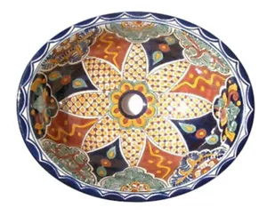 #059) MEDIUM 17x14 MEXICAN BATHROOM SINK CERAMIC DROP IN UNDERMOUNT BASIN - Picture 1 of 2