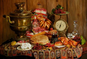 Самовар Samowar Russisches Stillleben Russisch Modern Postkarte / Postcrossing  - Bild 1 von 1