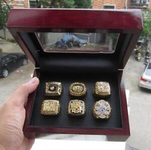6pcs Pittsburgh Steelers Super Bowl Championship Ring with wooden box Set Gift