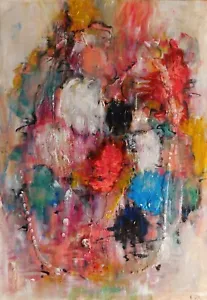 Original abstract oil and mixed media painting, signed by Nalan Laluk: "Faces" - Picture 1 of 11