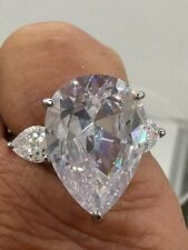 Ladies pear ring three stone silver  6 carat cubic zirconia steel size N