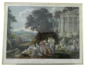 Hand Colored Engraving Circa 1815 Laban Cherchant Ses Idoles De La Hyre Mathieu - Picture 1 of 9