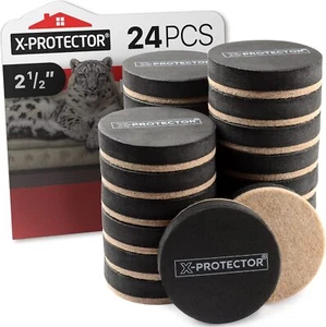 Felt Furniture Sliders Hardwood Floors X-PROTECTOR – 24 PCS 2 1/2 inch Furniture - Picture 1 of 5