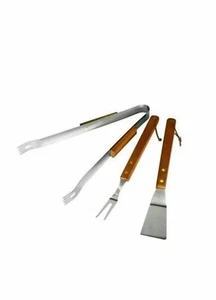 Juego de herramientas de cubiertos de utensilios de barbacoa de acero al aire libre jardín cocina mango de madera NUEVO - Imagen 1 de 1