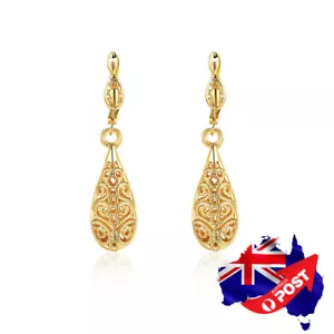 Antique Style Stunning 18K Yellow GOLD GP Filigree Drop Earrings VINTAGE LOOK - Picture 1 of 7