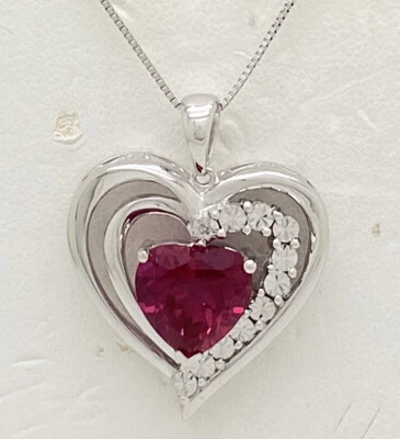 Alwand Vahan AV Sterling Silver Synthetic Ruby Heart 1” Pendant 18” Necklace - Image 1 of 4