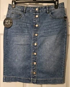 151 Brand Denim Pencil Skirt Lt Stonewash Buttons 5 pockets NWT Size M - Picture 1 of 6